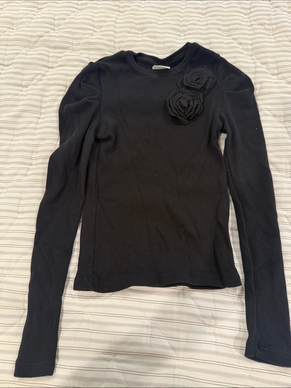 Zara Black Long-Sleeve Top with Floral Rosettes